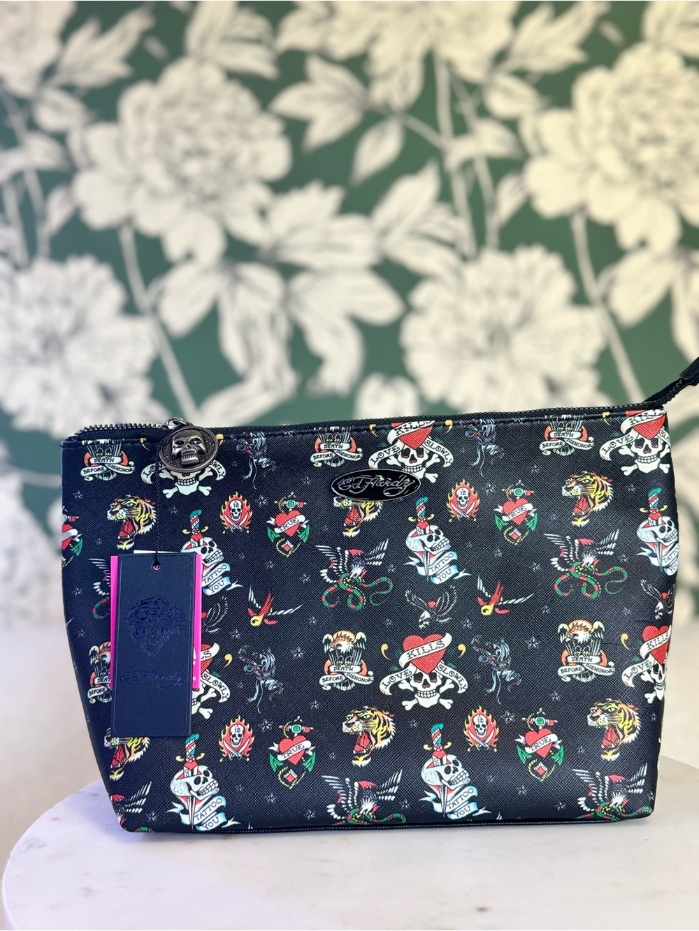 Ed Hardy Women's Black Tattoo-Print Cosmetic Pouch NWT